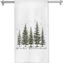 Winter Christmas Tree Kitchen Towels, Rustic Xmas Tree Dish Tea Towels for Kitchen Decor, Winter Holiday Farmhouse Christmas Hand Towel for Bathroom Decor, 16x24 Inches