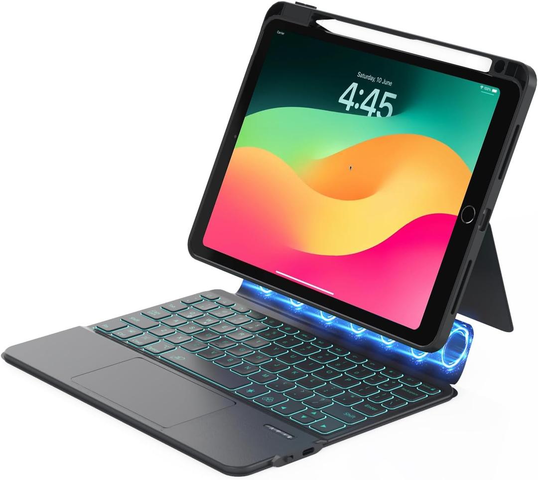 ZENLU iPad 9th Generation Case with Keyboard Detachable, Rugged Protective Shell, MultiTouch Trackpad, Pen Holder, Vertical Stand, Backlit Keyboard for 10.2 iPad 7 8 9 Gen, Pro 10.5", Air3 (Black)