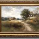 ASTRDECOR Vintage Gold Framed Wall Art Prints, Landscape Paintings Canvas Wall Art for Bedroom, Vintage Field Country Nature Wall Art, Hills Path Green Pictures Farmhouse Wall Decor Living Room -12''x16''