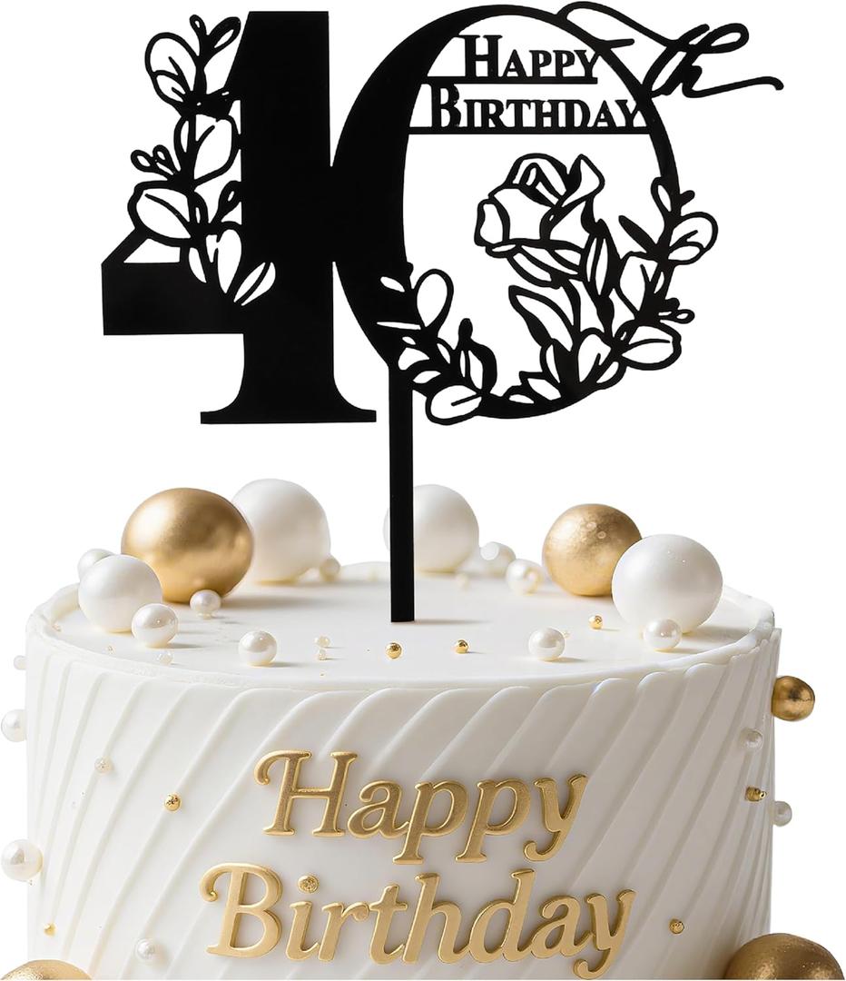 2 x Coucoland Happy Birthday Cake Toppers - Acrylic 40th Birthday Cake Topper Anniversary Theme Party Cake Decorations 1 Pc (Black)