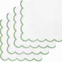 PurpleEssences Scalloped Embroidery Cloth Napkins - Spring Easter Summer - Table Decor - 100% Cotton - Set of 4-18x18 inch - White - Edges - Sage Green