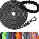 NTR Long Dog Leash, 20FT Check Cord with Swivel Lockable Hook and Comfortable Padded Handle for Reflective Dog Leash for Small Medium and Large Dogs Walking Training Hiking Camping Playing (20ft*1/3", Black)