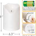 Homemory 6.3" x 8" Extra Large Outdoor Waterproof Candle with Auto 6-Hour Timer, Big Flameless Candle, Extra Wide and Tall Pillar Candle Battery Operated, White Plastic Made, Long Last for Months