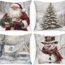 Lanpn 12x12 Christmas Throw Pillow Covers Set of 4, Christmas Pillow Covers Snowman Claus Pillowcase Decorative Holiday Pillow Case Xmas Cushion Cover for Indoor Couch Sofa Xmas Decor