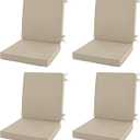 Outdoor Chair Cushions, Water-Resistant & Fade-Resistant, Patio Furniture Lawn Dining Chair Seat Replacement with Mid Back, Ties Zipper, Removable Cover, 18 x 16.5 Inch, Set of 4, Natural