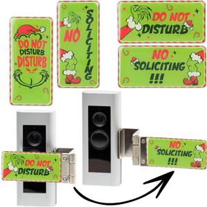 Metal No Soliciting Sign for Front Door - Fits Any Doorbell, NO SOLICITING & DO NOT DISTURB - Dual Purpose Sign, Holiday Theme (Christmas Green)