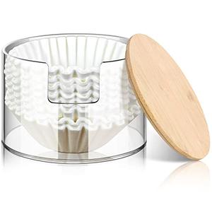 Qunclay Acrylic Coffee Filter Holder Reusable Clear Coffee Filter Storage Container Dispenser with Bamboo Lid for Counter Kitchen Accessories(Classic Style)