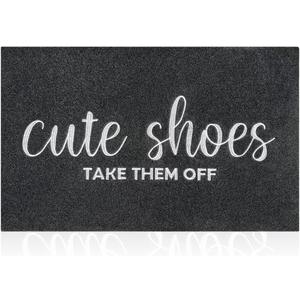 Welcome Mat Outdoor Entryway Cute Shoes Take Them Off Mats for Front Door with Rubber Backing Doormat All-Weather Indoor Mat Polystyrene Non Slip Natural Mat Black (1'6" x 2'4" (Rectangular))