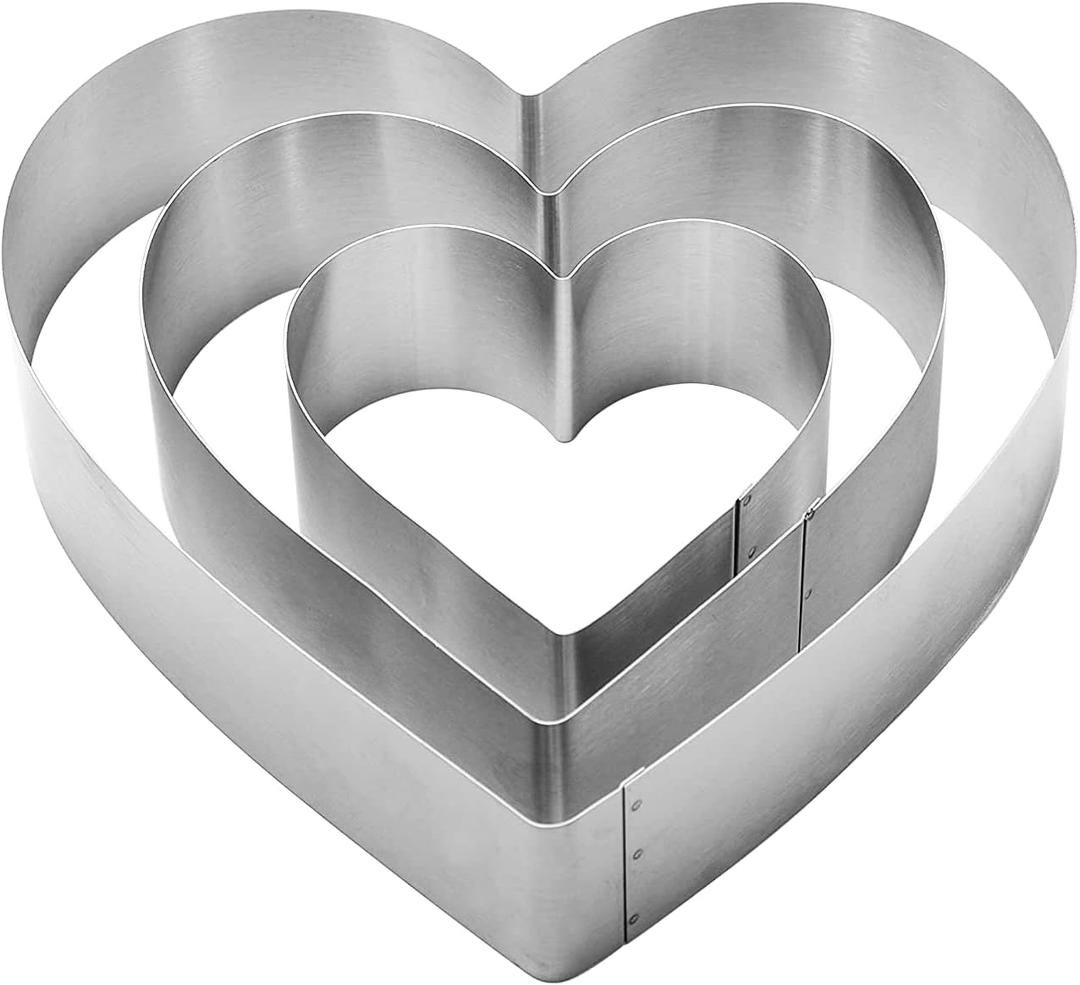 3PCS Heart Cookie Cutter Set, 4" 6" 8" Stainless Steel Sandwiches Cutter DIY Heart Cake Cutter Cake Molds Ring Set Mousse Mold Biscuit Cutter Valentines Cookie Cutters Pastry Cutters