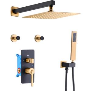 Shower Faucet Set Black and Brushed Titanium Gold 10'' Shower System