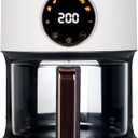 GYMODE Airy Fryer, 4.7Qt 1300W Glass Air Fryer, 6-in-1 Functions, 360° Viewable, Digital Display, Dishwasher Safe, Adjustable Temp 80℃~200℃(175F - 400F), 60 Min Timer, Nonstick Basket, White