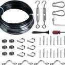Brightown String Lights Hanging Kit for Outdoor, Includes 100Ft Stainless Steel(304) Suspension Rope Cable in Black Vinyl-Coated, Turnbuckle, Thimble, Hooks. Heavy Duty and Easy to Install