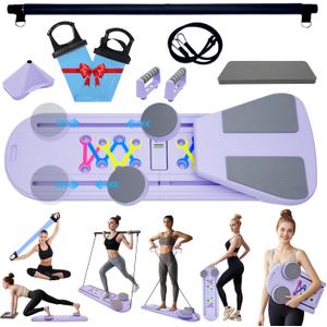 Toptoo Pilates Reformer Board Set for Home Workout, Multifunctional Portable Foldable Pilates Board for Small Spaces, Extra Complimentary Tension Straps, Full Body Workout for Women/Men, Purple