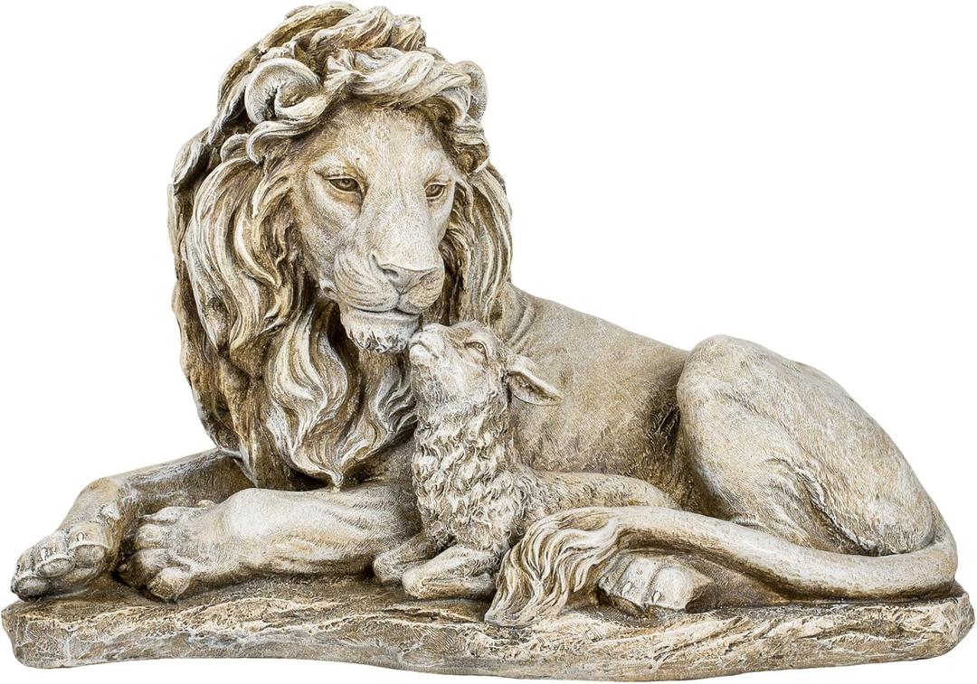 Joseph's Studio Lion and Lamb Garden Statue  12.5" Religious Outdoor Dcor  Peaceful Resin Sculpture for Yard, Patio, or Memorial Display