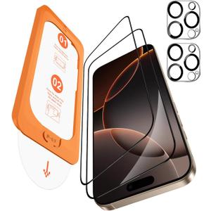 5 x OMOTON 2+2 Pack Screen Protector and Camera Lens Protector for iPhone 16 Pro Max, Full Screen Installation, Precise Alignment, Bubble-Free, Dust-free, 9H Hardness, Easy Installation
