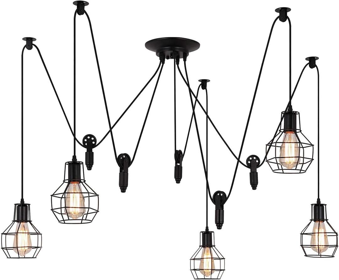 Industrial Pendant Lighting 5 Heads, Adjustable DIY Vintage Style Spider Semi Flush Mount Ceiling Light,Edison Rustic Chandelier,Hanging Lamp Fixture for Dining Room,Kitchen Bedroom,farmhouse (5 Arms-grenades)