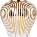 16.5" White and Gold Ceramic Ginger Jar with Lid - Modern Luxury Ceramic White Gold Ginger Jars for Home Decor, Living Room, Kitchen, Dining Table, Cabinet, Bookshelf Decor, Storage Ginger Jar