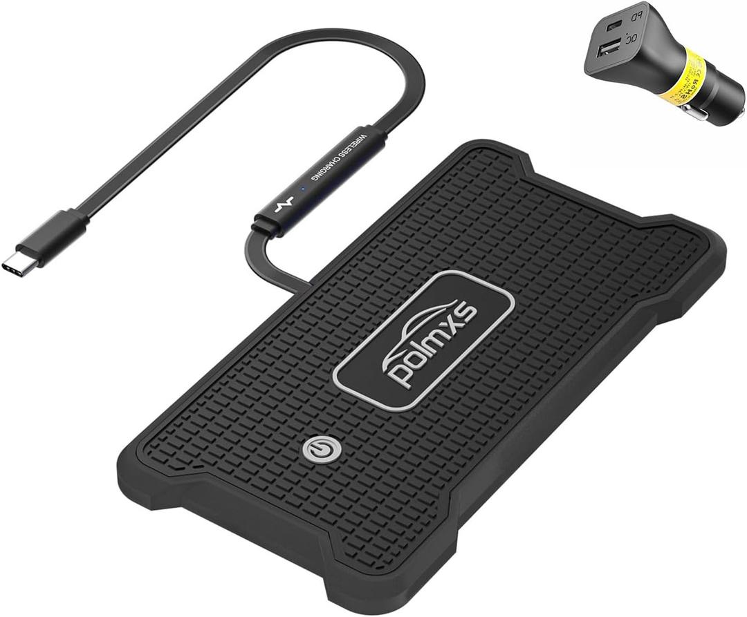 Wireless Charger Car Fast Charging pad, POLMXS Wireless Phone Charger Cell Phone RGB Light up Cordless Charging mat Compatible with iPhone 11/12/12/14/15 Galaxy S21/S22/S23/24 Airpod (C15 PAD)