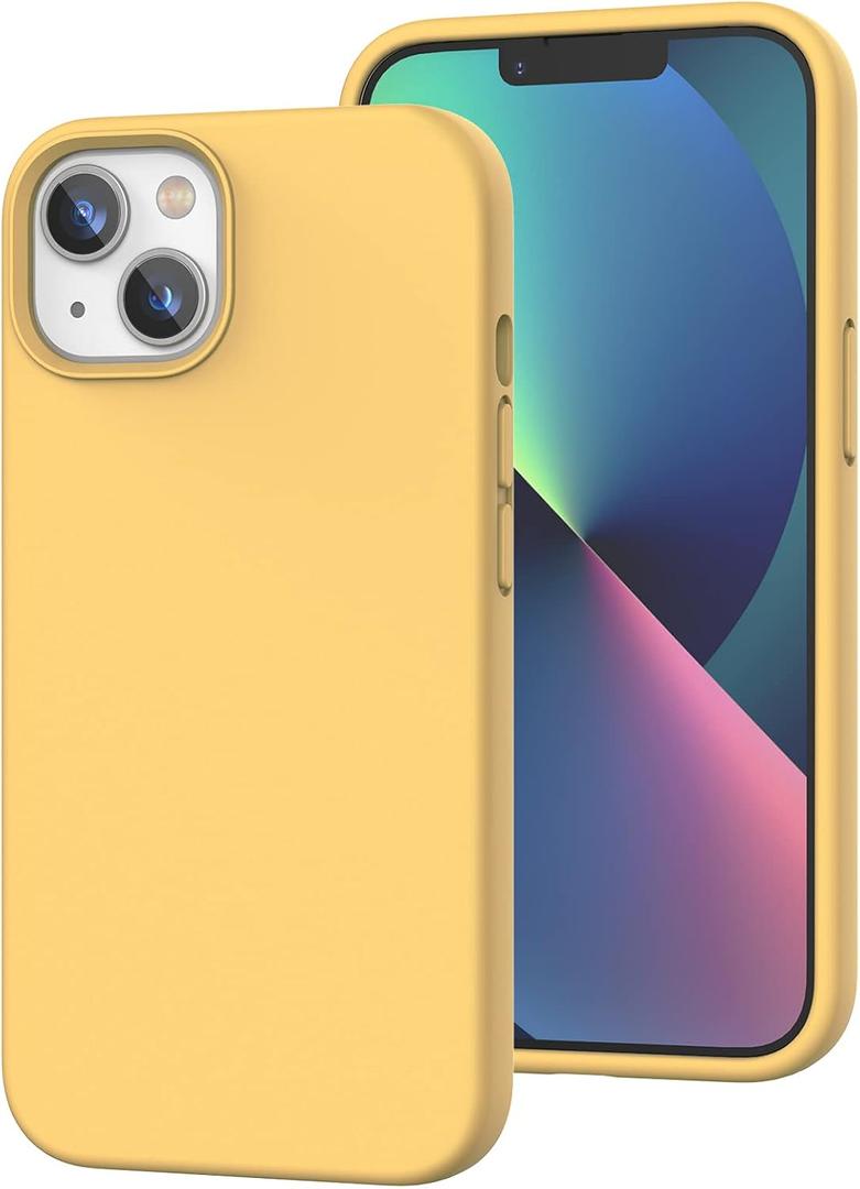 K TOMOTO Compatible with iPhone 13 Case, [Drop Protection] [Anti-Scratch] Shockproof Liquid Silicone Anti-Fingerprint Cover with Microfiber Lining Phone Case for iPhone 13 6.1" (2021), Yellow