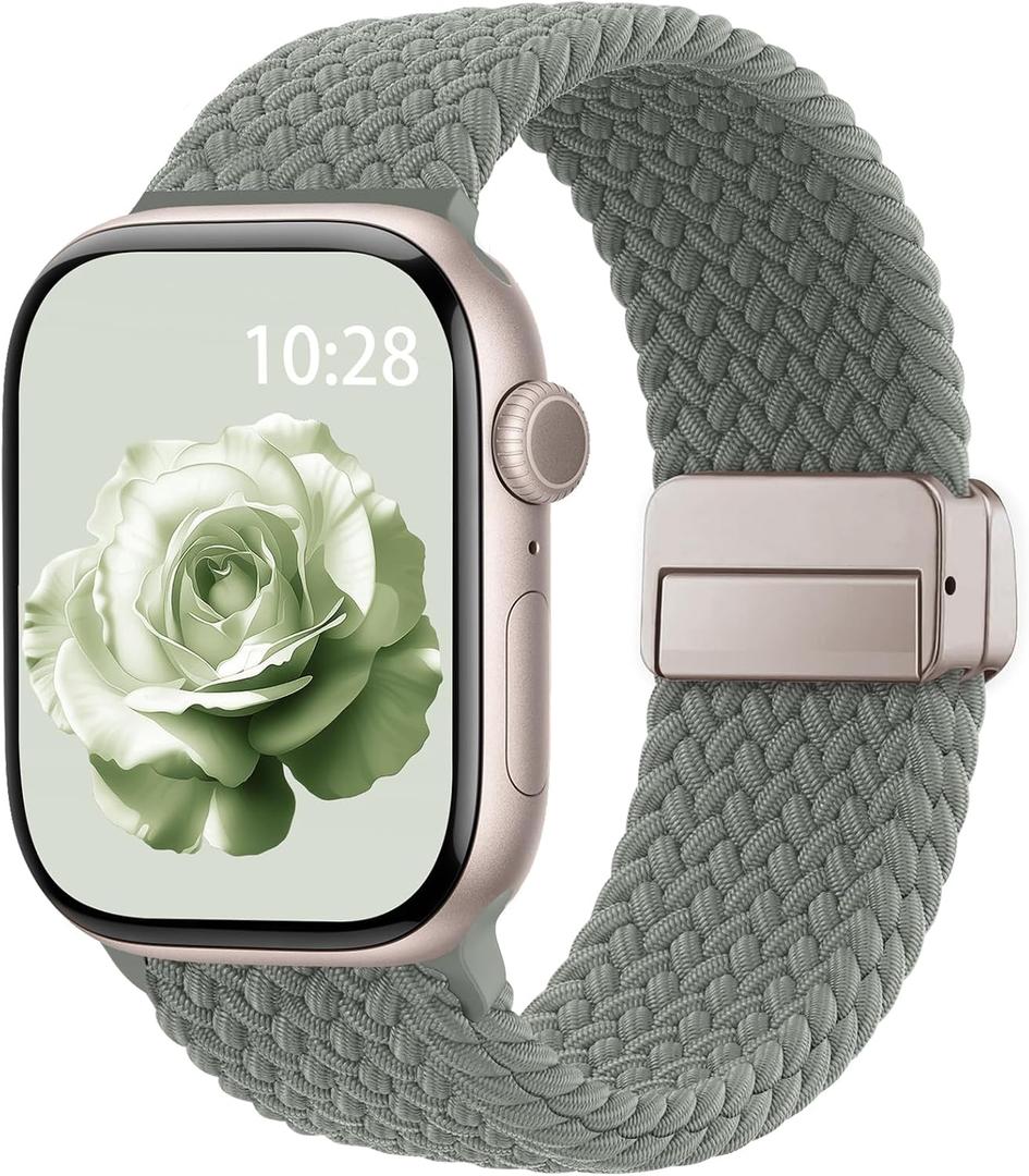 Braided Stretchy Band Compatible with Apple Watch Bands 38mm 40mm 41mm 42mm 44mm 45mm 46mm 49mm Women Men, Soft Nylon Solo Loop Magnetic Sport Strap for iWatch Series 11 10 9 8 7 6 5 4 3 2 1 SE Ultra