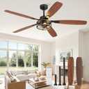 60 Inch Farmhouse Ceiling Fan with Light and Remote, Black Industrial Caged Flush Mount Ceiling Fans with 6 Speed Reversible Motor and Dual Finish 5 Blades, Rustic Ceiling Fan for Living room, Bedroom