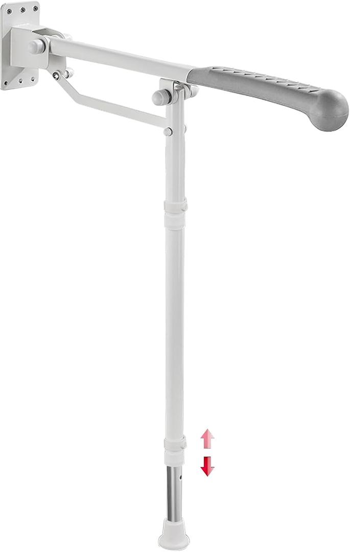 FSA Eligible, 24inch Grab Bar for Toilet, Height Adjustable Bathroom Assist Handrail, Flip up Grab Bar with Leg, Anti-Slip Shower Bar Safety with Rubber Cushion, Bathroom Handicap Shower Bar, 660 lbs