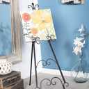 Deco 79 Metal Scroll Large Free Standing Adjustable Display Stand Easel with Chain Support, 23" x 24" x 49", Black