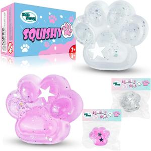 Taba Paw Squeeze Toys,Clear Fufu Cat Paw Stress Relief Toys,Sensory Squishy Toys,Cute Stuff for Girls,Adults & Kids,Christmas Stocking Stuffers,Easter Basket Stuffers 2Pcs(Clear+Clear Pink)