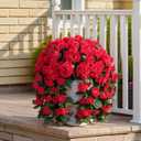 Artificial Flowers for Outdoors Fake Geraniums Spring Outside Decor, 2 PCS Red Geraniums Faux Hanging Flowers Plants UV Resistant Outdoor Silk Vines Look Real for Planters Patio Porch Garden Home