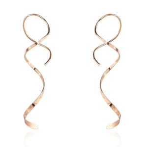 Handmade 925 Sterling Silver Spiral Threader Earrings Hypoallergenic Twisted Curved Drop Dangle Earrings Pull Through Earrings for Women Trendy Fashion-Long Rose Gold