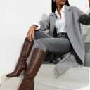 Knee High Boots Women Pointed Toe Chunky Heel Fall Tall Boots Side Zipper Long Boots for Women (9.5, Brown Pu)