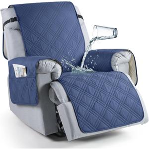 TAOCOCO 100% Waterproof Recliner Chair Cover, Non Slip Recliner Covers for Reclining Chair with Pocket, Washable Reclining Chair Cover Furniture Protector for Kids, Pets(Recliner Chair, Ocean Blue) (23.6'')