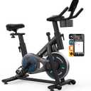 MERACH Exercise Bike, Brake Pad Stationary Bike with Exclusive App, Low Noise Indoor Cycling Bike with 300lbs Weight Capacity, Tablet Mount and Fitness Courses for Weight Loss (Friction-Black)