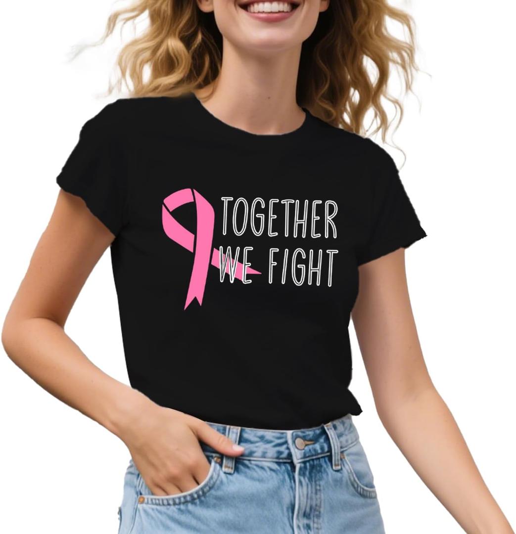 Womens Breast Cancer Shirts Fight Cancer Awareness T-Shirt Pink Ribbon Warrior Survivor Tops (Black, M)