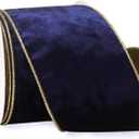 Ribbli Navy Velvet Wired Ribbon 4 Inch Metallic Navy Gold Crushed Velvet Christmas Ribbon for Gift Wrapping Christmas Tree Decoration Crafts Wreaths Supplies-Continuous 10 Yards