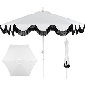 JONATHAN Y UMB1001 Collins 9 ft. Classic Cottage Tassel Market Patio Umbrella with Auto-Tilt, Crank, Wind Vent and UV Protection