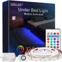 WILLED RGB LED Strip Lights, Under Bed Light Motion Activated Sensor, RF Remote Control with Timer, Color Changing Strip Lighting for Bed, Stairs, Shelf, Desk, Cabinet and Party Decoration