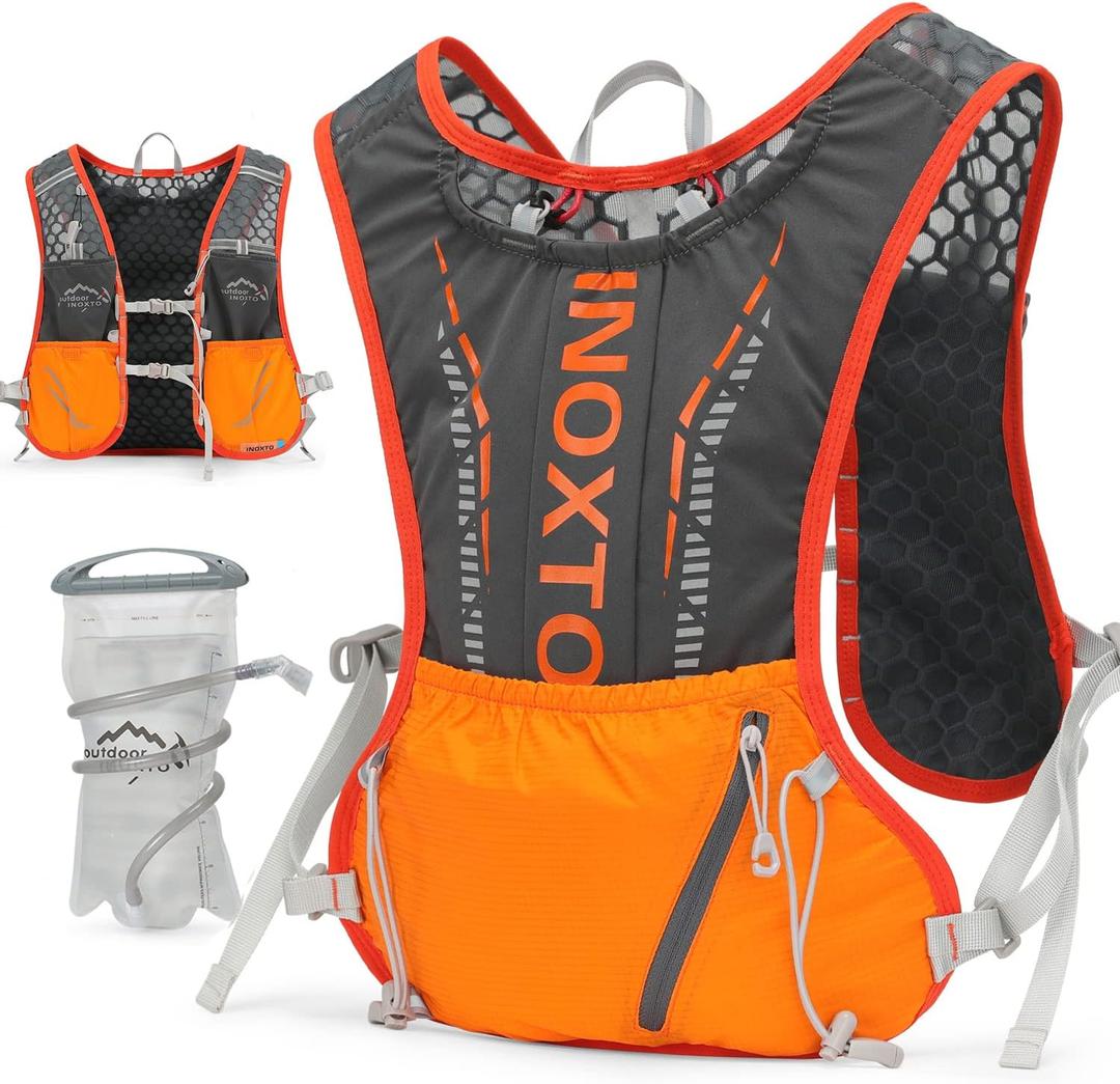 INOXTO Hydration Vest Backpack, Lightweight Water Running Vest Pack with 1.5L Water Bladder Bag Daypack for Hiking Trail Running Cycling Race Marathon for Women Men (Orange) One Size INOXTO Hydration Vest Backpack, Lightweight Water Running Vest Pack with 1.5L Water Bladder Bag Daypack for Hiking Trail Running Cycling Race Marathon for Women Men (Orange) One Size