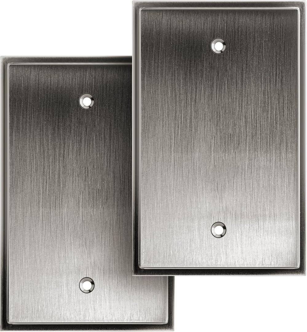 Henne Bery Soft Modern Decorative Wall Plate Switch Plate Outlet Cover (Single Blank 2 PK, Heirloom Silver)
