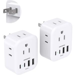 2 Pack US to Japan Travel Plug Adapter, HANYCONY Japan Power Adpter with 4 Outlets 4 USB Ports(2 USB C), Type A Plug Adapter for Amercian USA to Japanese China Canada Mexico Philippines Peru