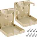 2pcs Adjustable Folding Cup Holder Automotive Water Drink Bottle Holder, fit Most Size Mugs Bottle, with Screws and Tapes, for Car Auto Truck RV Boat Van Camper Caravan Marine Yacht (Beige)