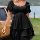 Florboom Women's Sweetheart Neckline Chiffon Dress Boho Smocked Tiered Flutter Sleeve Layered Mini Dresses (S)