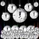 65 Pcs Disco Balls Decoration Mirror Disco Ball Ornament Assorted Size Hanging Silver Balls for Mardi Gras 70s Themed Wedding Bachelorette Party Dance Ballroom Stage (3.2/2.4/2 / 1.2 in)