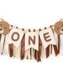Bear One Birthday Banner - Woodland Theme High Chair Decor for Boy/Girl, First Birthday Party Decoration, Cake Smash Photo Props, Bear Theme Banner