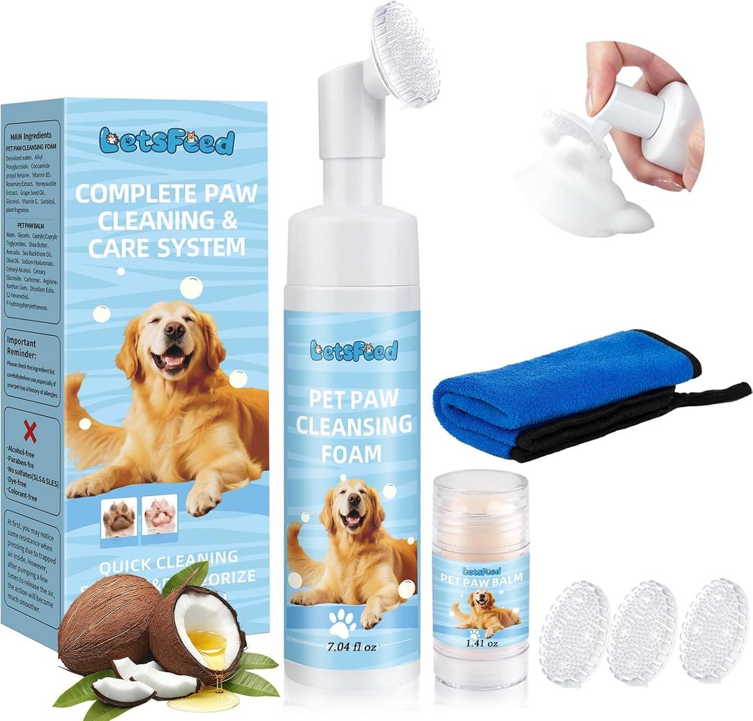 Dog Paw Cleaner Kit with Balm, Towel & 3 Soft Silicone Brushes