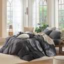 MooMee Bedding Duvet Cover Set 100% Washed Cotton Linen Like Textured Breathable Durable Soft Comfy (Heathered Dark Grey, Palatial King/Oversized King 120"x98")