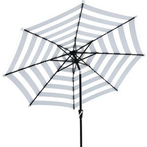 JEAREY 9FT Outdoor Patio Umbrella with Solar Lights, LED Lighted Pool Umbrella with Tilt and Crank, Outdoor Table Umbrellas for Deck, Yard & Market (Black & White Stripe)