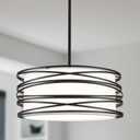 15.7'' Black Drum Chandelier for Dining Room Farmhouse Rustic Pendant Light 3-Light Modern Hanging Ceiling Light Fixture for Hallway Kitchen Island Bedroom