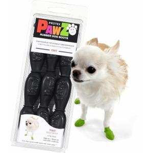 PawZ Rubber Dog Boots for Paws up to 1", 12 Pack - All-Weather Dog Booties for Hot Pavement, Snow, Mud, and Rain - Waterproof, Anti Slip Dog Socks - Tiny, Black