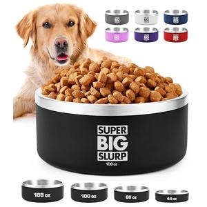 Tuff Pupper 100 oz Heavy Duty Insulated Stainless Steel Dog Bowl for Large Dogs, Non-Slip Base, Dishwasher Safe